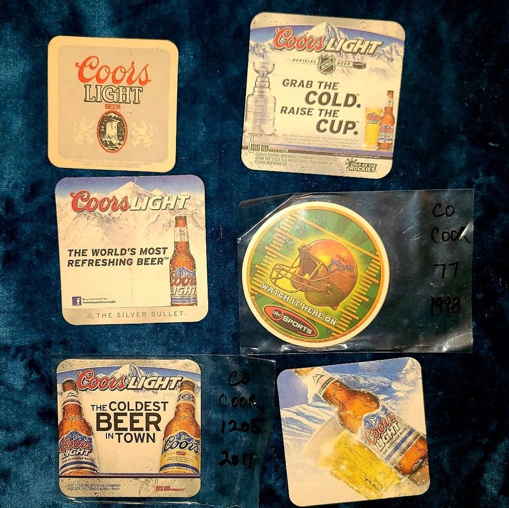 6 vintage Coors Light Bar Beer Costers